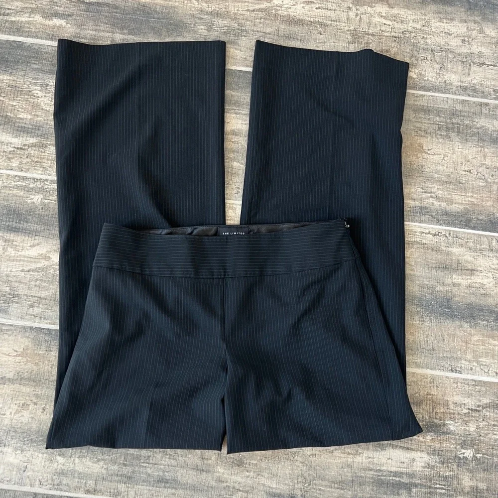The Limited Dress Pants Womens 6 Black Pinstripe Cassidy Fit Wool Blend Wide Leg